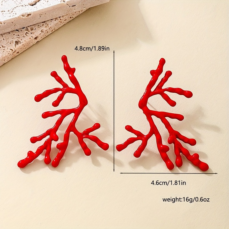 Red Coral Branch Stud Earrings for Casual Attire & Gifting